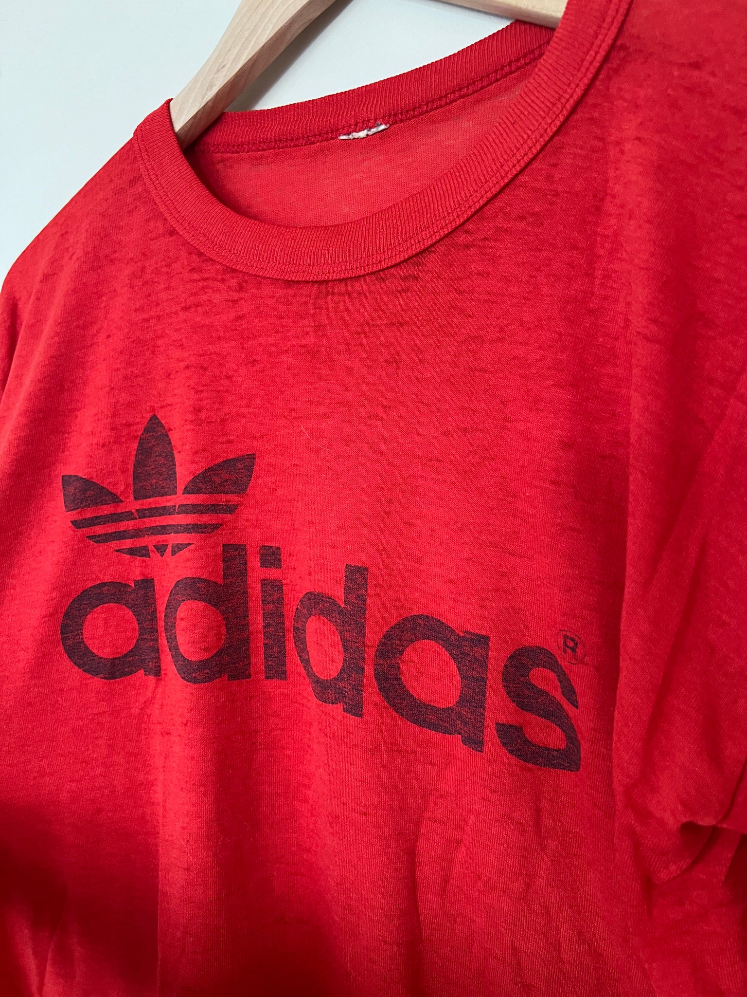 Vintage Red Thin ADIDAS Spellout Logo Tee